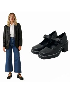 Intentionally Blank Categorial Mary Janes Size 6 Black Leather Square Toe NEW